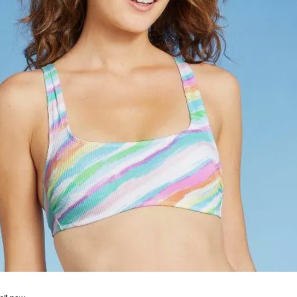 Xhilaration Bikini Top Multicolor Bralette Ribbed Square Neck Womens Size XS